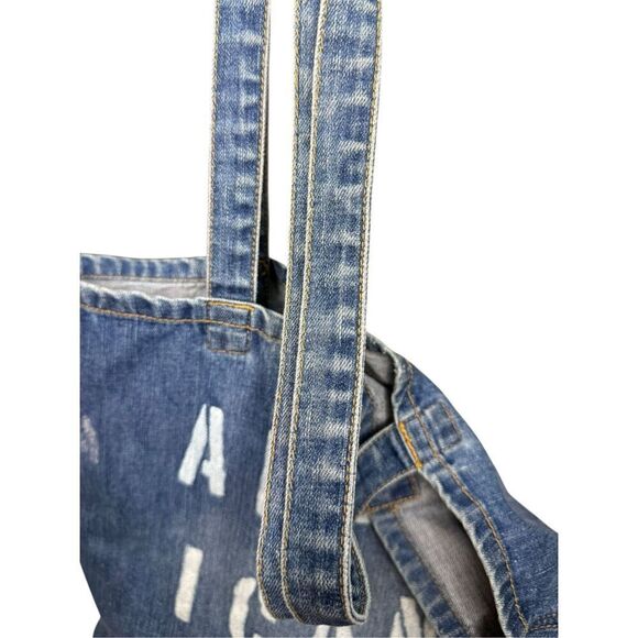 American Eagle Denim Jean Tote Bag Purse Distressed Shopping Beach Travel - Picture 4 of 7